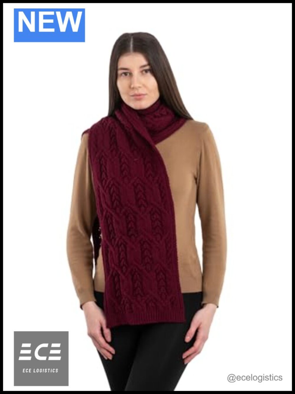 100% Merino Wool Aran Leaf Scarf Irish Knit Muffler